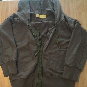 Free People Women’s Cropped Olive Hoodie Large